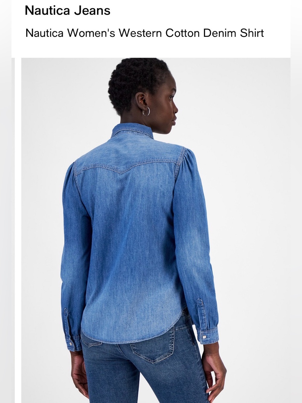Nautica Women's Denim Western Cotton Shirt - Light Blue - Picture 2 of 4